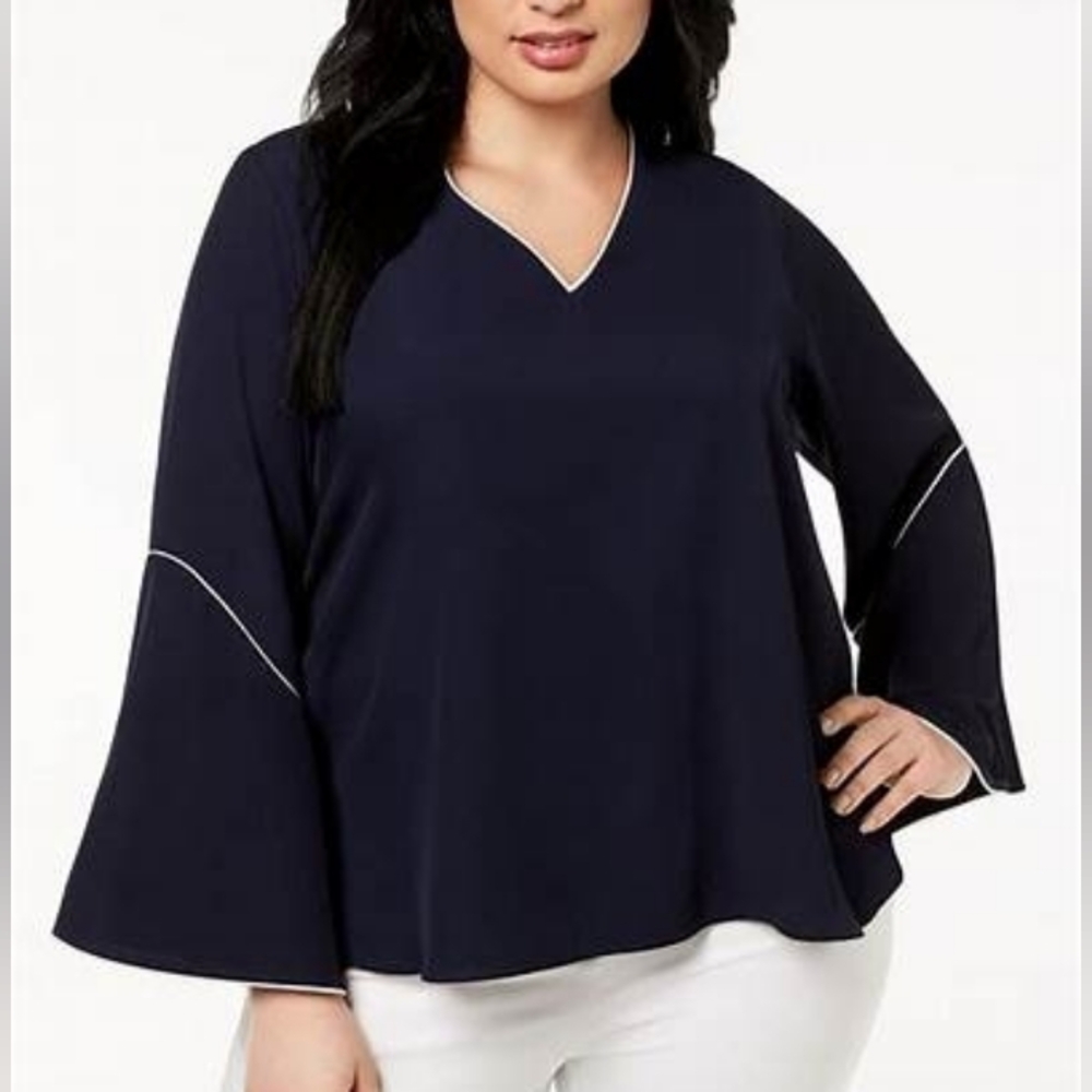 Knit Top Bell Sleeve V-neck Black/White Calvin Klein